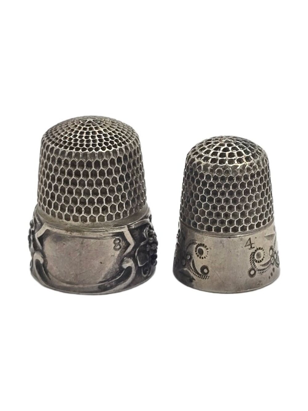 Set of 2 Antique Simon Bros Sterling Silver Thimbles #25014